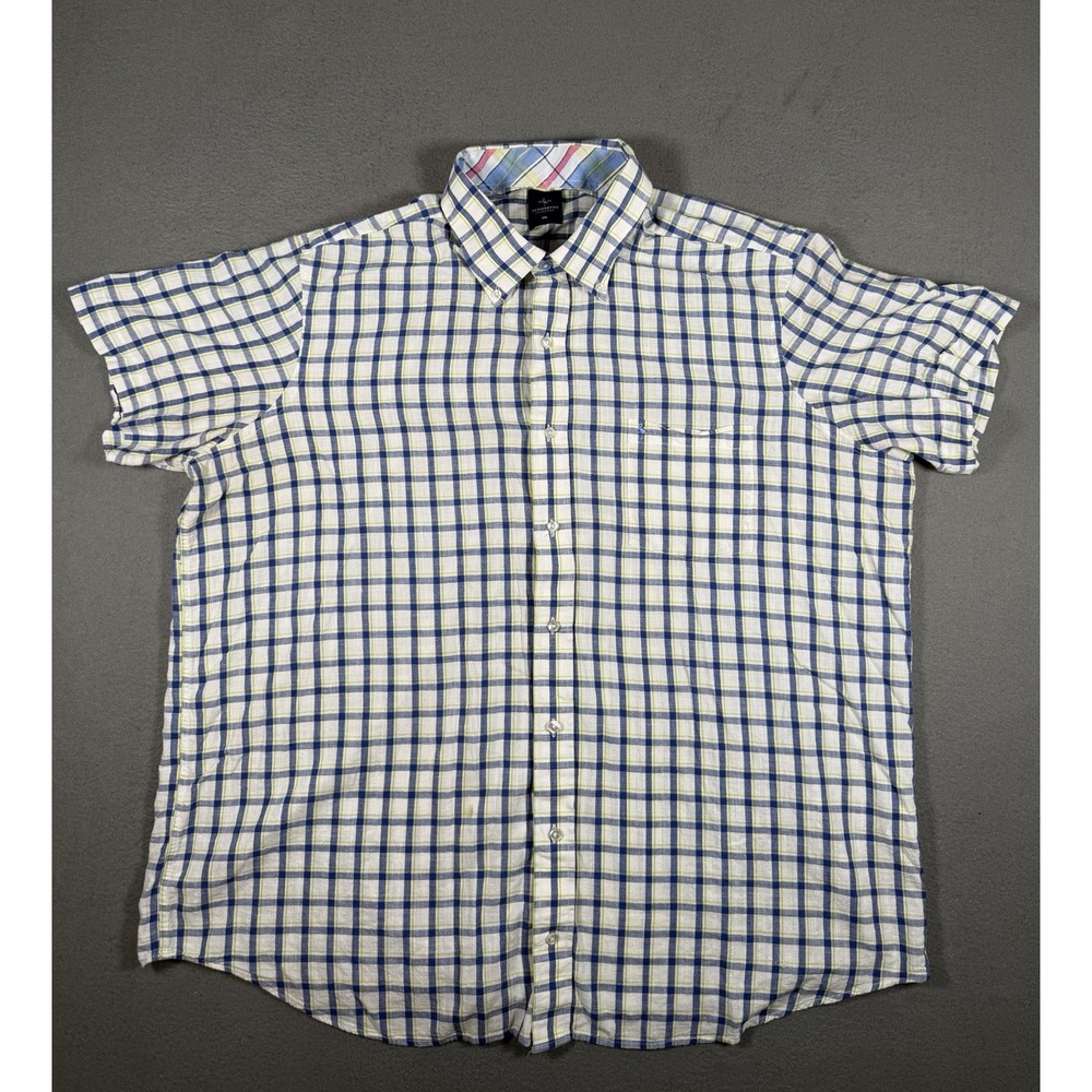 TailorByrd Collection Mens Plaid Short Sleeve Button Down Shirt Blue 2XL Flaws